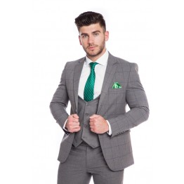 Costum Richmond, gri in carouri blue alcatuit din trei piese